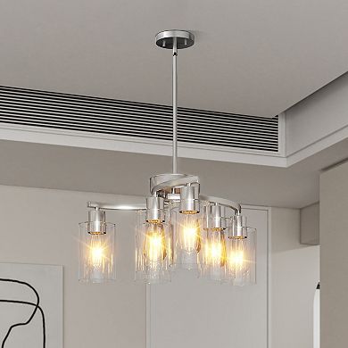 Clear Glass Chandelier with Industrial Metal Hardware for Kitchen and Bedroom