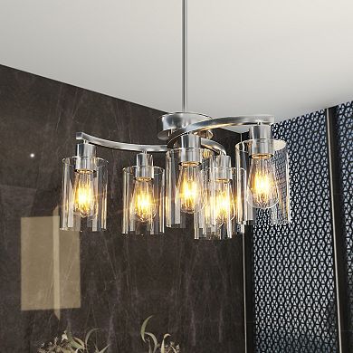 Clear Glass Chandelier with Industrial Metal Hardware for Kitchen and Bedroom