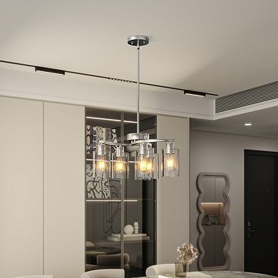 Clear Glass Chandelier with Industrial Metal Hardware for Kitchen and Bedroom