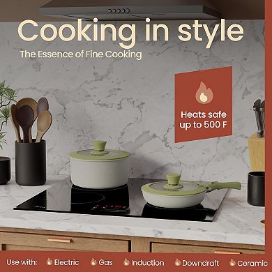 15-Piece Ceramic Granite Nonstick Cookware Set with Detachable Handles