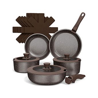 15 pc Ceramic Granite Nonstick Cookware Set with Detachable Handles