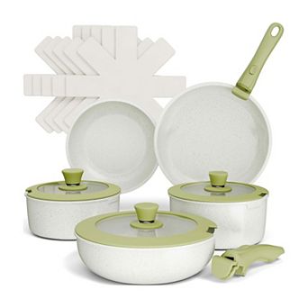 15 pc Ceramic Granite Nonstick Cookware Set with Detachable Handles