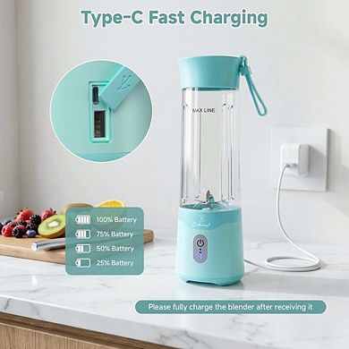 Portable Personal Blender, USB-C Rechargeable, 6-Blade Smoothie Maker