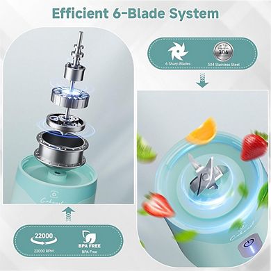 Portable Personal Blender, USB-C Rechargeable, 6-Blade Smoothie Maker