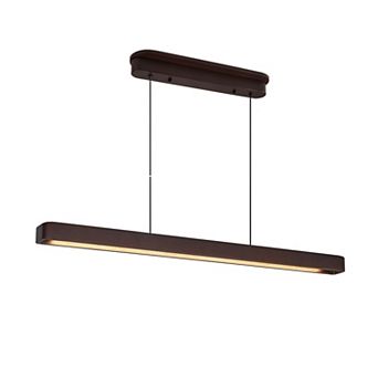 Walnut Wood LED Pendant Light with Linear Beam for Kitchen and Dining Area