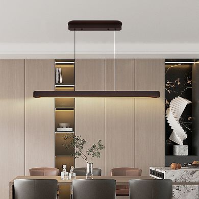 Walnut Wood LED Pendant Light with Linear Beam for Kitchen and Dining Area