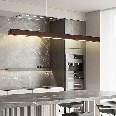 Walnut Wood LED Pendant Light with Linear Beam for Kitchen and Dining Area