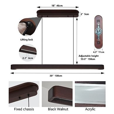 Walnut Wood LED Pendant Light with Linear Beam for Kitchen and Dining Area