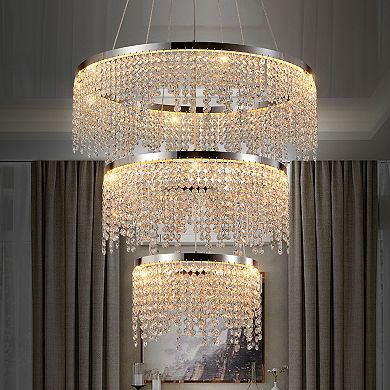 LED Crystal Chandelier with Adjustable Color Temperature for Home Living Area