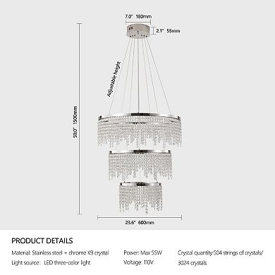LED Crystal Chandelier with Adjustable Color Temperature for Home Living Area