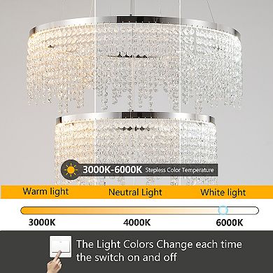 LED Crystal Chandelier with Adjustable Color Temperature for Home Living Area