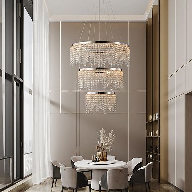 LED Crystal Chandelier with Adjustable Color Temperature for Home Living Area