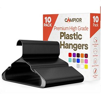 Campior Plastic Hangers Slim, Heavy-Duty, Non-Slip Notches, Pack of 10