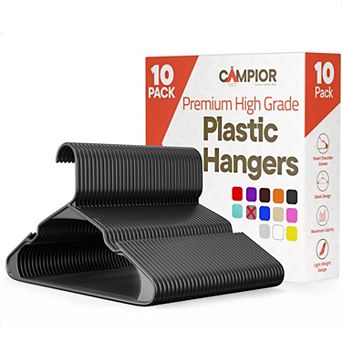 Campior Plastic Hangers Slim, Heavy-Duty, Non-Slip Notches, Pack of 10