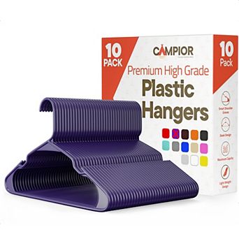 Campior Plastic Hangers Slim, Heavy-Duty, Non-Slip Notches, Pack of 10