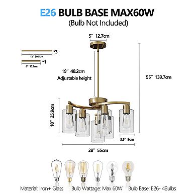 Metal Pendant Lighting with Adjustable Cable for Dining Room and Stairwell