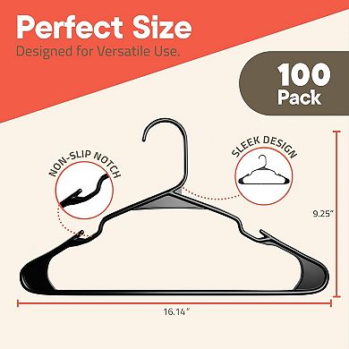 Campior Plastic Hangers Slim, Heavy-Duty, Non-Slip Notches, Pack of 100