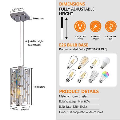 Crystal Prism Pendant Light with Faceted Glass for Kitchen Island and Dining