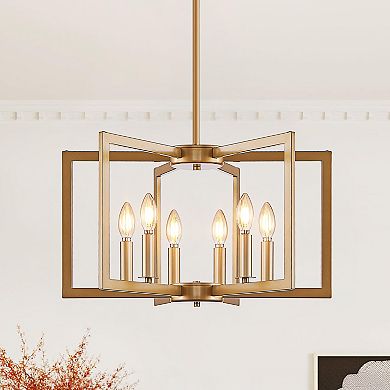 Geometric Metal Pendant Light with Open Frame for Kitchen and Dining Room