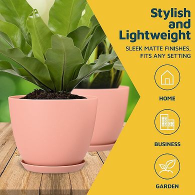 Plant Pots with Drainage Saucers Stackable Indoor Outdoor Planters Durable Weatherproof Pack of 3