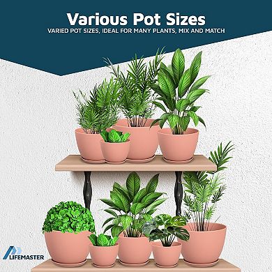 Plant Pots with Drainage Saucers Stackable Indoor Outdoor Planters Durable Weatherproof Pack of 3