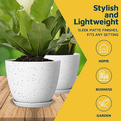Plant Pots with Drainage & Saucers Stackable Indoor Outdoor Planters Durable Weatherproof Set of 3