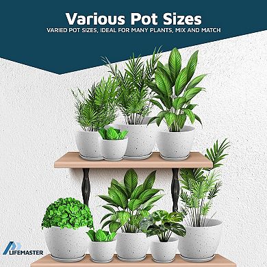 Plant Pots with Drainage & Saucers Stackable Indoor Outdoor Planters Durable Weatherproof Set of 3