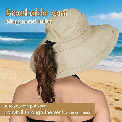 Kaelin Home Womens Cotton Wide Brim Ponytail Gardening Beach Sun Hat