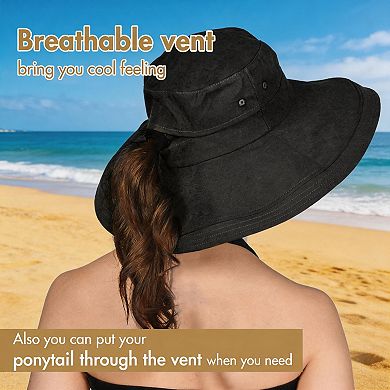 Kaelin Home Womens Cotton Wide Brim Ponytail Sun Hat for Gardening Beach