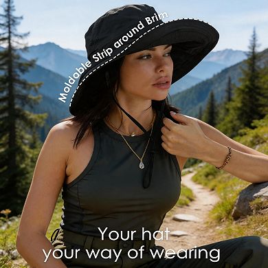 Kaelin Home Womens Cotton Wide Brim Ponytail Sun Hat for Gardening Beach