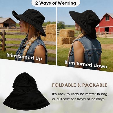 Kaelin Home Womens Cotton Wide Brim Ponytail Sun Hat for Gardening Beach