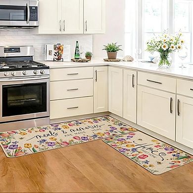 Tulip Floral Kitchen Mat Set Non Slip Low Profile Floor Rugs Home Decor