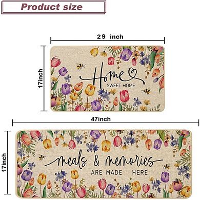 Tulip Floral Kitchen Mat Set Non Slip Low Profile Floor Rugs Home Decor