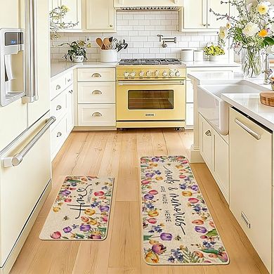 Tulip Floral Kitchen Mat Set Non Slip Low Profile Floor Rugs Home Decor