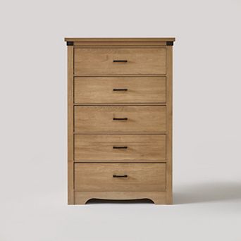 5-Drawer Storage Dresser with Metal Handles and Wood Frame for Farmhouse Decor