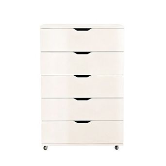5-Drawer Storage Dresser with Rolling Wheels and Wood Frame for Bedroom