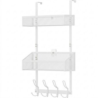 Over The Door Hooks and Baskets Organizer with 12 Hooks and 2 Mesh Storage Rack