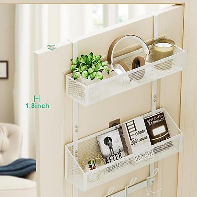 Over The Door Hooks and Baskets Organizer with 12 Hooks and 2 Mesh Storage Rack