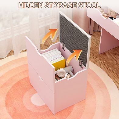Vanity Desk Set with Lighted Mirror and Hidden Storage Stool