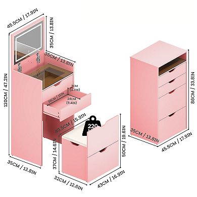 Vanity Desk Set with Lighted Mirror and Hidden Storage Stool