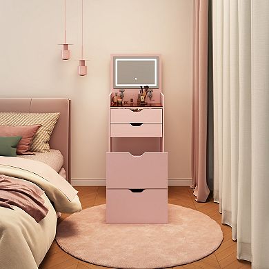 Vanity Desk Set with Lighted Mirror and Hidden Storage Stool