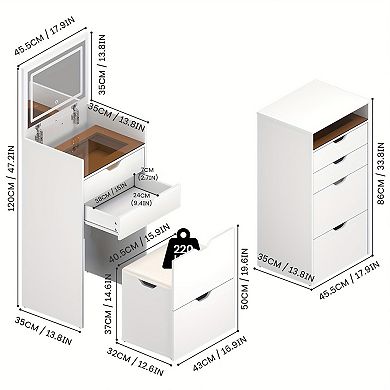 Vanity Desk Set with Lighted Mirror and Hidden Storage Stool