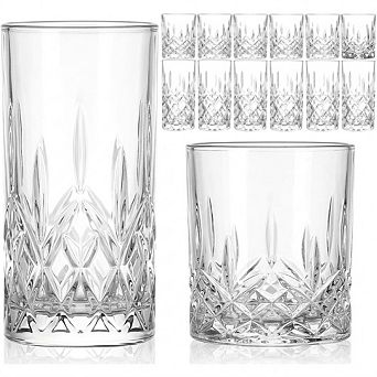 Crystal Glassware Set, Highball & Whiskey Tumblers for Cocktails & Drinks