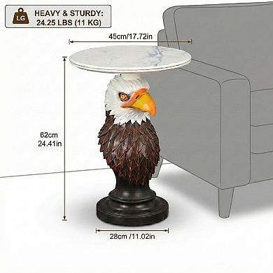 Accent Table with Eagle Head Animal Statue for Living Room Decor