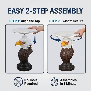 Accent Table with Eagle Head Animal Statue for Living Room Decor