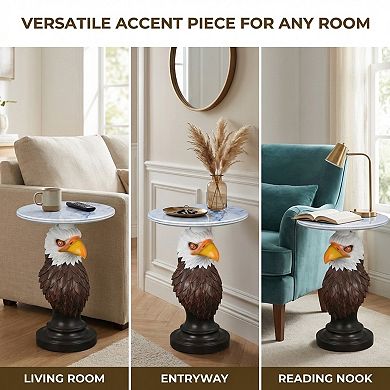 Accent Table with Eagle Head Animal Statue for Living Room Decor