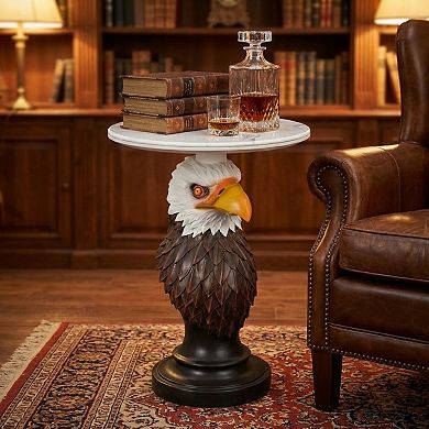 Accent Table with Eagle Head Animal Statue for Living Room Decor