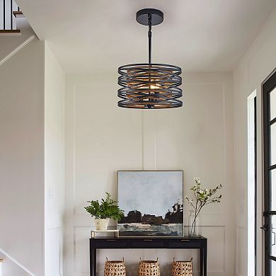 Cage Pendant Light with Rustic Metal Frame for Kitchen Island Lighting