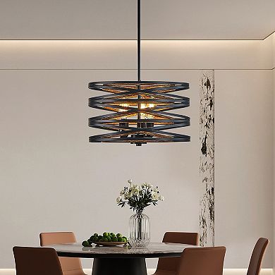 Cage Pendant Light with Rustic Metal Frame for Kitchen Island Lighting