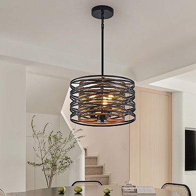 Cage Pendant Light with Rustic Metal Frame for Kitchen Island Lighting